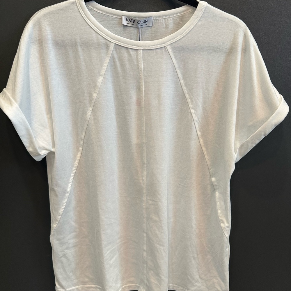 Kate Kasin | White Relaxed Cuffed Sleeve T-Shirt | Large | NWT